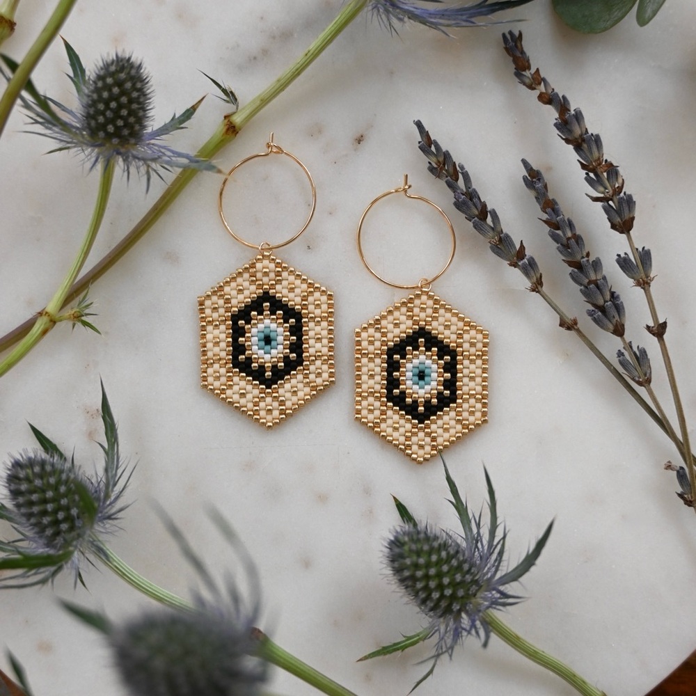 Handbeaded Evil Eye Earrings